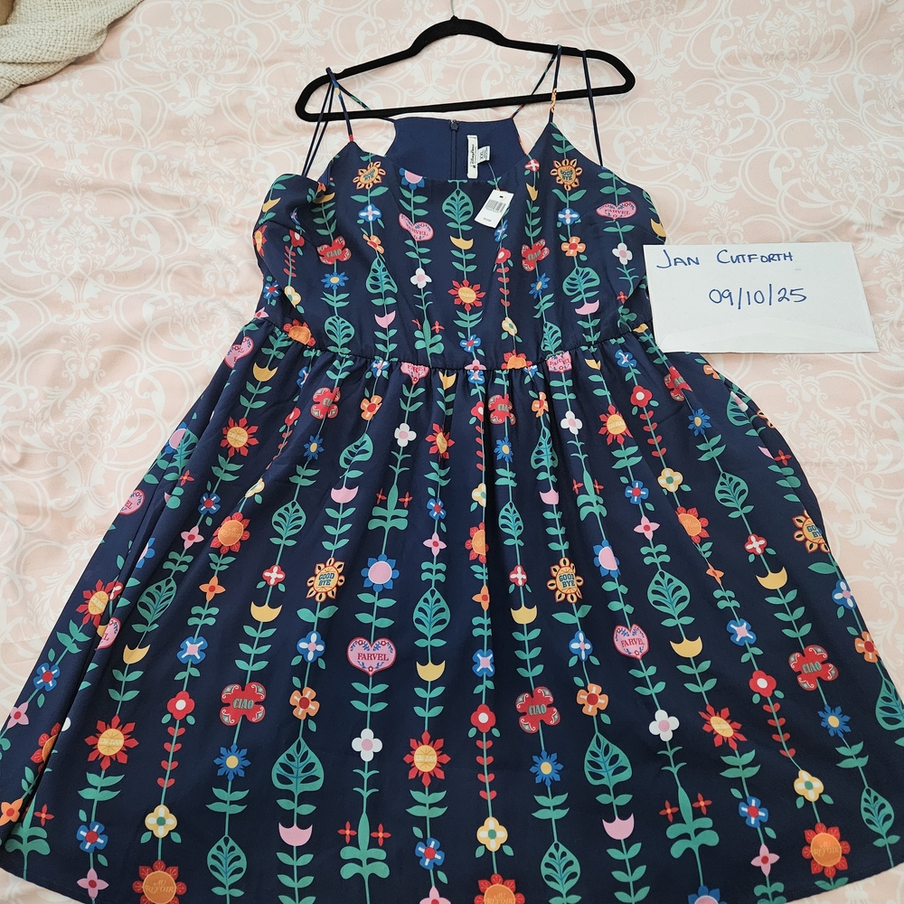 Disney Navy Midi Dress with Colorful Floral Design